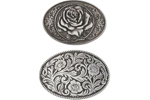 WEBEEDY 2 Styles Oval Flower Belt Buckles for Women Men, Rose Flower Floral Western Leather Belt Vintage Medieval Buckle Belt, Suitable for Daily Clothes Cowboy Cowgirl Gift