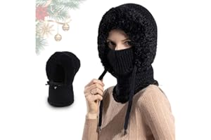 NATWO 1PCS 3 in 1 Beanie Hat for Women, 3 in 1 Beanie Hat with Scarf and Mask, Winter Womens Knitted Hats with Neck Gaiter and Face Mask, Fall Winter Warm Knitted Windproof for Outdoor Skiing Hiking(Black)