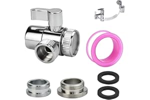 SLTAXAR Válvula de Tres Vías G1/2’’ Desviador de Agua para Grifo, Válvula Desviadora Ducha de Latón, Desviador de Ducha 3 Vías Recambios Columna Ducha con Adaptador de Grifo M22 a M24 para Cocina Baño