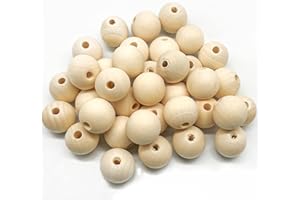 GEERDAN Lot de 50 perles rondes en bois naturel brut de 25 mm, Naturelles Rondes Perles Bois Avec Trou, Rond Naturel Perles en Bois pour La Fabrication de Bijoux, Bracelets, Décorations Crétives