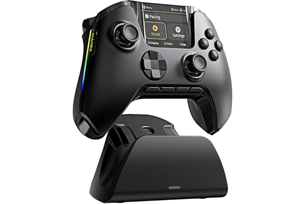 FIEHDUW NO DRIFT ManbaOne Manette de Jeu Interactive avec Écran pour PC/Switch/Switch 2/iOS/Android, Manette à Effet Hall 1800mAh avec LED, Boutons de Mapping, Station de Chargement (Noir)