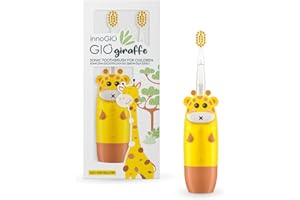 innoGIO Cepillo de Dientes Eléctrico Infantil GIOgiraffe - 7 Colores LED, Mango Silicona, 4 Modos, Temporizador 2 min, Apto Niños entre 2 y 12 años, Amarillo, Pila AAA no incluida (Cabezal Incluido)
