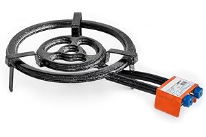 GAS-SHOP-24 Paellabrenner 40 cm Ringbrenner 17,5 kw + Gasschlauch/Druckminderer (Gaskocher, Campingkocher, Räucherofen Gasbrenner, Hockerkocher, Lanzenbrenner Paella Gas Kocher)