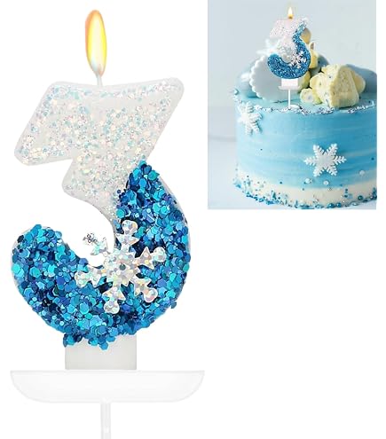 Bougie D'anniversaire 3D Scintillante Flocon De Neige - Décoration De Gâteau Pour Les 3 Ans De Votre Enfant