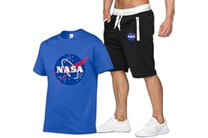 westtrend Herren Jungen NASA Casual Trainingsanzug NASA Logo Print Kurzarm T-Shirt und Jogger Shorts Anzug Sportswear 2-teiliges Set