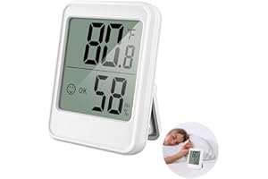WRTEEASE Small Digital Hygrometer Indoor Thermometer with Recording and Climate Indicator,Ambient Thermometer Temperature Monitor and Humidity Meter for Home Office Room Comfort Reptile Monitor Temperature