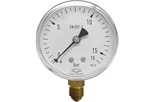 EMPEO by Messbo Manometer, NG 63 0-16 bar, 63mm Durchmesser, G1/4 Zoll Anschluss unten, Rohrfedermanometer, Gehäuse aus Stahl