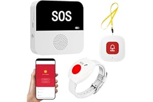 ALEENFOON Pulsante Salvavita Anziani,WiFi Cercapersone per Anziani,Pulsante Emergenza Anziani per Pazienti/Anziano/Bambini/Donne Incinte(2 pulsanti di chiamata SOS, 1 ricevitore)