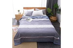 CHICKWIN-SHOP Chickwin Quilted Bedspread Single Double King Size, Plain Stripe Coverlets Lightweight Microfiber Comforter Easy Care Sofa Blanket Throw for All Season (150x200cm,blue grey)