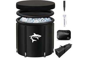 Lambluefly Ice Bath (80 cm Ø) XL, Bain Froid avec 8 en Acier Inoxydable, Sac de Sport/Thermomètre/Bouclier Thermique/Cache-poussière - Ensemble Complet, Bain Glacé pour la Thérapie par l'eau Froide