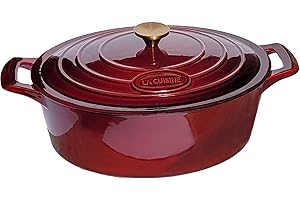 LA CUISINE FOR LIFE La Cuisine - Pirofila ovale in ghisa smaltata con coperchio, rivestimento interno smaltato nero opaco, manico in acciaio inox placcato oro, adatta