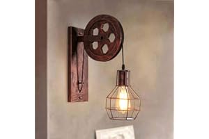 PETITES ECREVISSES E27 Applique Murale Industrielle Poulie Vintage Suspension Métal en forme Cage Rétro Lampe de Mur Loft Corde Ajustable (Rouillé)