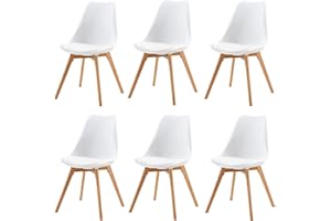 DORAFAIR White Dining Chairs Set of 6, Upholstered Accent Chairs with Cushion for Kitchen or Living Room, Occasional Dressing Chair for Bedroom with Soft Padded Design and 4 Beech Wooden Legs