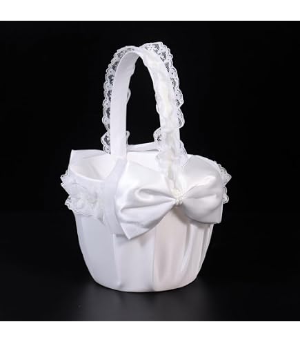 Satin-Hochzeitskorb & Ringkissen Set – Weiß/elfenbein, Mit Kirschen-Schleife, Für Blumenmädchen & Ringträger