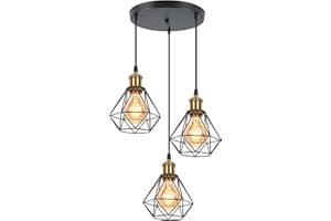 TOKIUS 3 Luces Lámpara Colgante Vintage Ø 16cm Retro Lámpara de Techo Diseño de Jaula de Hierro Negro E27 Iluminación Colgante Interior para Salón, Dormitorio, Cafetería (Latón, Araña 3 Luces A)