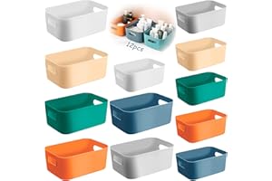 ZLPBAO 12pcs Panier de Rangement en Plastique, 2 Taille Panier de Rangement avec Poignées Bac Rangement Cuisine Caisse Organiseur Salle de Bain Bureau Placard