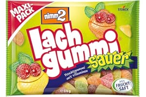 ‎NIMM2 LACHGUMMI nimm2 Lachgummi Sauer – 1 x 376g Maxi Pack – Sour Fruit Gummies with Fruit Juice and Vitamins