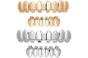 TAIZER Hip Hop Denti Griglie 2 pz Set di denti Hip Hop Vampire Denti Grill Gold Grillz Parentesi Grillz Parentesi Grillz Gioielli Placcato Hiphop Decorazione Denti Grillz Halloween Party Decorazione