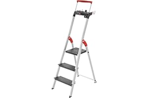 Hailo 8050-307 L100 Topline 8050-307-Scaletta a gradini in Alluminio, con ripiano per Attrezzi, Altezza di Lavoro (Max.): 2, Nero, 3 Stufen