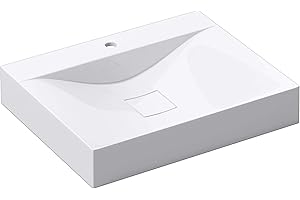 Mai & Mai Lavabo de Pared Blanco 60x48x10cm Lavabo sobre Encimera Rectangular con Orificio para Grifo y Tapa de Desagüe Col810-600