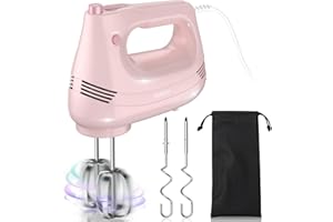 GUALIU Elektrischer Handmixer mit Schneebesen aus Edelstahl,Knethakenaufsatz und Aufbewahrungstasche,Handrührgerät zum Backen von Kuchen, Eiern, Sahne Lebensmittelmixer Küchenmixer (Rosa)