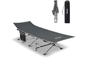 KingCamp Łóżko polowe, składane, kempingowe, ultralekkie, składane z kieszenią boczną, łóżko dla gości, do użytku na zewnątrz, na kemping, do ogrodu, na podróż, akcesoria do przyczepy kempingowej, 190