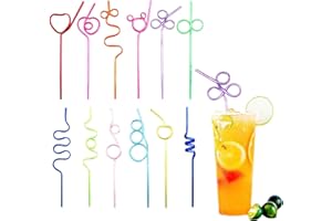12 Pajitas de Plástico Rizadas de Colores, yisight Pajitas Reutilizables, para Fiestas Infantiles, Decoración de Cumpleaños, Bodas y Eventos Temáticos (Diversas formas)