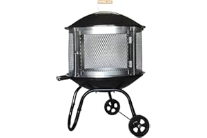 MaxxGarden Acropolis Brasero Exterieur - Bol de feu pour Le Jardin - Cheminée de Jardin - Charbon et Bois - avec Grille - Noir - 70x70x100