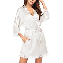 Vestaglia Kimono In Seta Donna - Accappatoio Elegante Con Tasche E Cintura - Foto 7