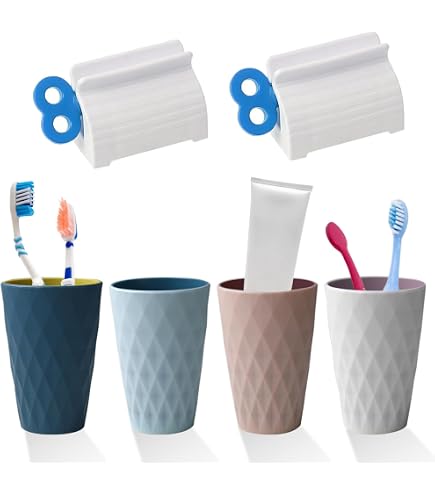 Set 2 Pezzi Bicchiere Porta Spazzolini Da Bagno Minimalista - Grande Capacità Con Manico, Infrangibile