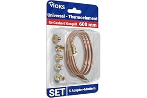 VIOKS Thermocouple à gaz universel - Sécurité d'allumage - 600 mm - Avec 5 adaptateurs - Pour cuisinière à gaz, four, barbecue à gaz, chaudière à gaz