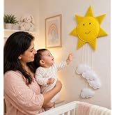 Waterberry Sun & Cloud Felt Hanging Decor | Soft Handmade Nursery Wall Decor with Fiber Filling | Cute Kids Room Decoration f