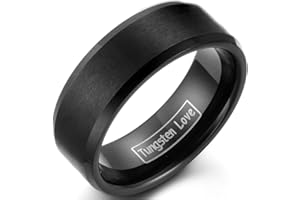 JewelryWe Schmuck Herren-Ring 8mm Breite Wolfram Wolframcarbid Herren Damen Ring Schwarz Matt mit abgeschrägte Kante Partnerringe Verlobung Hochzeit Band
