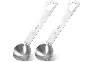 THINP Lot de 2 cuillères doseuses, mini cuillères doseuses, cuillères doseuses de 5 ml en acier inoxydable, cuillère à café, cuillère doseuse à café, cuillère doseuse individuelle, cuillère à épices,