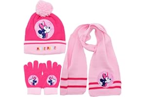 Ksopsdey Froze Minnie Invernali Sciarpa Set Elsa Cappello Invernale Froze Sciarpa Guanti Cappello a Maglia Con Adorabile Pompon Soffice, Set per Bambini per Regali Invernali Delle Ragazze