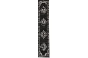 RugVista Vintage Vega, Alfombra, Alfombras Modernas, 400 x 80 cm, Rectangular, Pelo Corto, Sala de Estar, Comedor, Dormitorio, Cocina, Pasillo, Limpieza en seco, Oeko_Tex_100, Negro