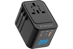 decqle Adattatore Universale da Viaggio, Presa Universale da Viaggio con 2 USB-C(PD 20W) e 1 USB-A e 1 AC, Adattatore da Viaggio Italia Inghilterra Germania America Australia e 224+ Paese(nero)