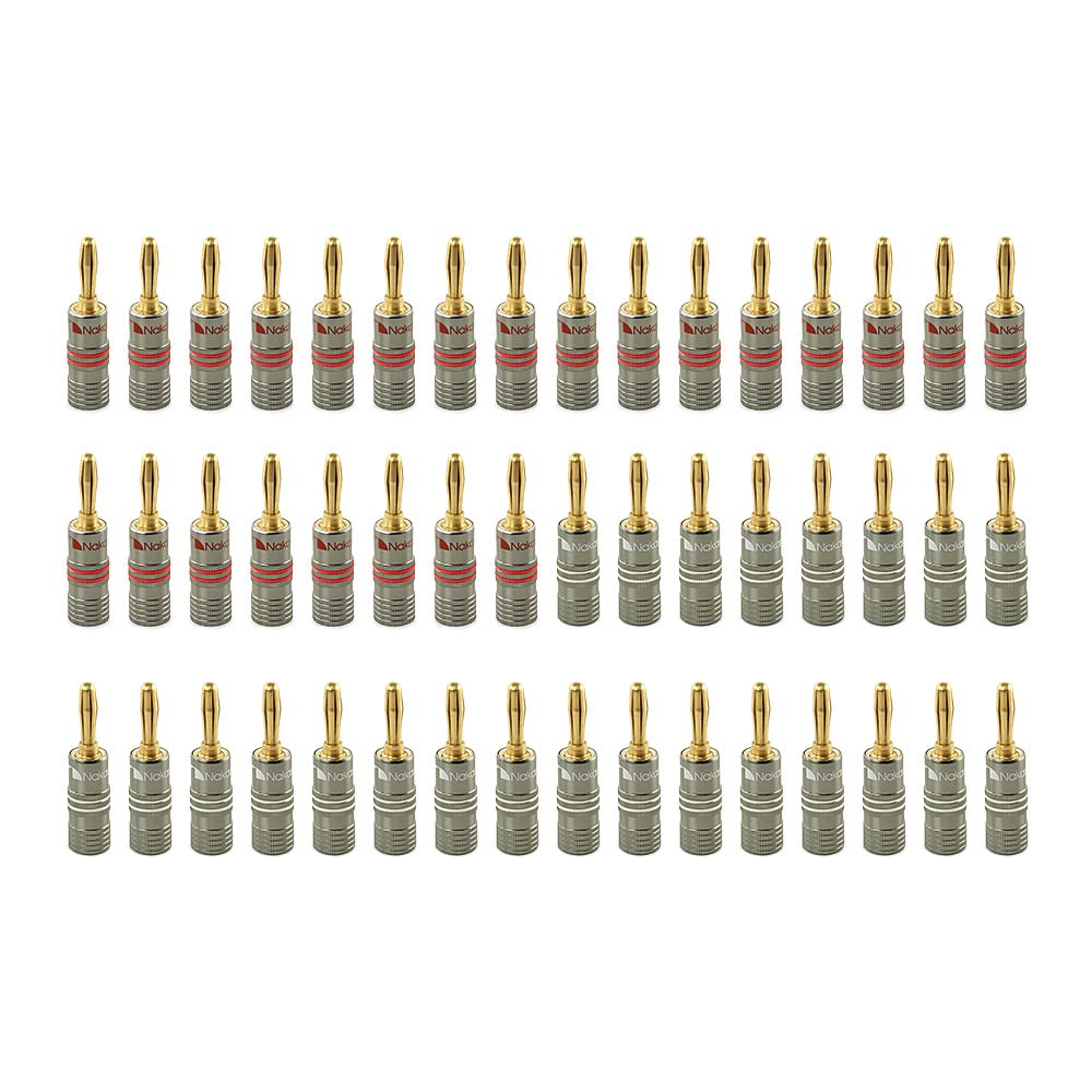 Nakamichi Ultimate Series 24k Gold Plated Beryllium Red Copper Banana Plug 12 AWG - 18 AWG Gauge Size 4mm for Speakers Amplifier Hi-Fi Stereo Receiver Audio Wire Cable Connector 48 Pcs (24-Pairs)