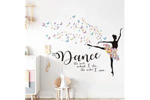 Runtoo Ballet Dancing Girl Wall Art Decals Butterfly Flower Inspirational Quotes Wall Stickers Girls Bedroom Ballerina Wall Decor
