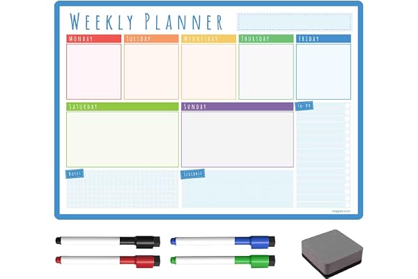 TMS magnetisk A3 veckoplanerare whiteboard, mint | Magnetisk kalender för kylskåp, pennor för torrtorkning, måltid eller fami