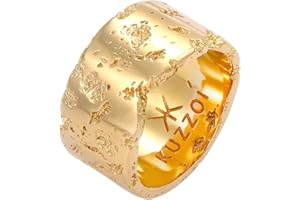 Kuzzoi Anello da uomo (12,5 mm) forgiato a mano, anello da uomo in argento Sterling 925 placcato oro, anello in argento martellato, anello in stile rustico, misura 60-66, 0607613120