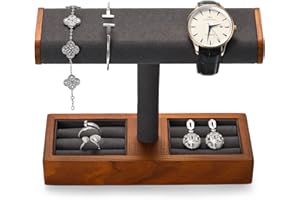 Oirlv Multifonctionnel Bois Massif Support Montre,Porte Montre,Watch Stand Pour Organisateur de Bijoux Bague(Gris Foncé)