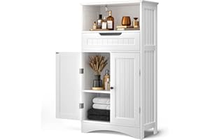 Bealife Gabinete de Baño, Baño Armario de Suelo, con Cajone, Estante Ajustable, para Sala de Estar, Cocina, Entrada，108 x 60 x 30 cm, Blanco