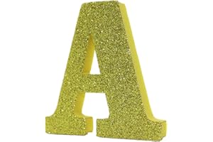 LEVEN Letras Números Símbolos Decorativos para Manualidades de Goma EVA (7,5cm Altura - 1cm Grosor) - Figuras Grandes Infantiles con Purpurina para Cumpleaños Bodas - A - ORO PURPURINA