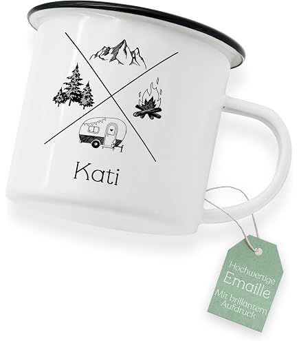 Tazza In Smalto Da Campeggio Con Scheletro Skateboarder – 300ml, Leggera E Fatta A Mano In Germania