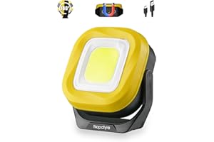 Napatyre Projecteur LED Rechargeable, 1000LM Projecteur LED Chantier Portable avec Base Magnétique à 180°，4 Modes 2000mAh Lampe de Travail Pour Camping, Chantier, Garage, Atelier (1 Pièce)