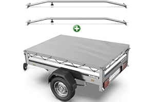 Tarpofix® Telo per rimorchio auto 212 x 123 x 7,5 cm + 2 Staffa per telone (regolabile 100-145 cm) - Copri rimorchio in materiale PVC - Telo PVC per vari rimorchi auto da 750kg