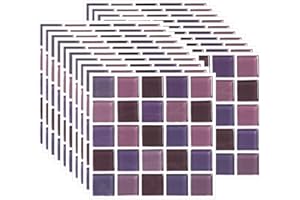 FBBULES 20PCS Tile Stickers, Self-Adhesive On Tile Peel Stick Wallpaper Heat Resistant Waterproof Backsplash for Living Room Kitchen Mosaic Style Purple (10 x 10cm / 4 x 4 inch)