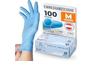 ‎ISC HYGIENE & SAFETY ISC Hygiene & Safety Nitrilhandschuhe M, Einweghandschuhe, Einmalhandschuhe, Kochhandschuhe Lebensmittel - 100 Stück Größe 8 Medium blau - puderfrei non latex latexfrei - Gummihandschuhe Einweg