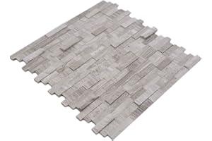 MOSAIK-NETZWERK Wandverkleidung Paneel selbstklebend Marmor Naturstein grauweiß Naturstein Bruch Optik white wood für WAND BAD WC KÜCHE FLIESENSPIEGEL THEKENVERKLEIDUNG BADEWANNENVERKLEIDUNG Mosaikmatte Mosaikplatte